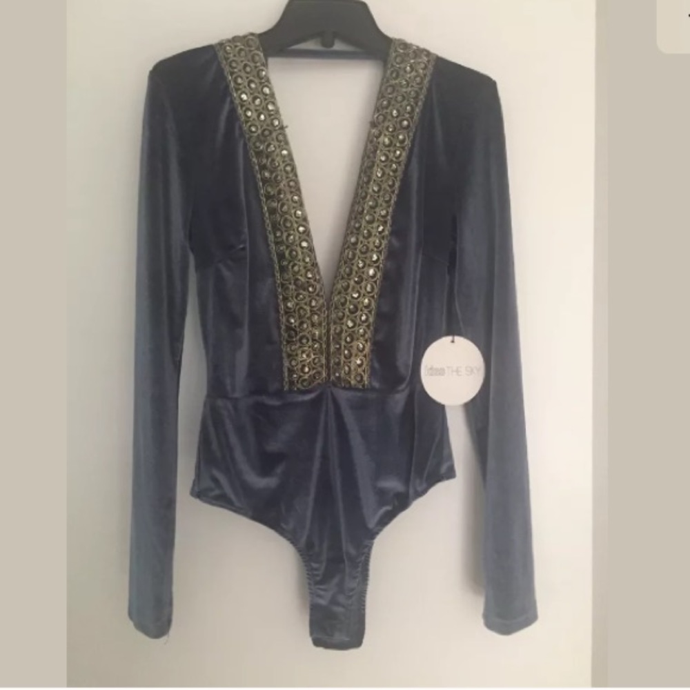 Kiss the sky (Asos) blue velvet bodysuit size M